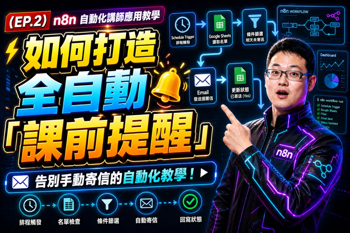 如何打造全自動「課前提醒」工作流？告別手動寄信的自動化教學 | (EP.2) n8n 自動化講師應用教學