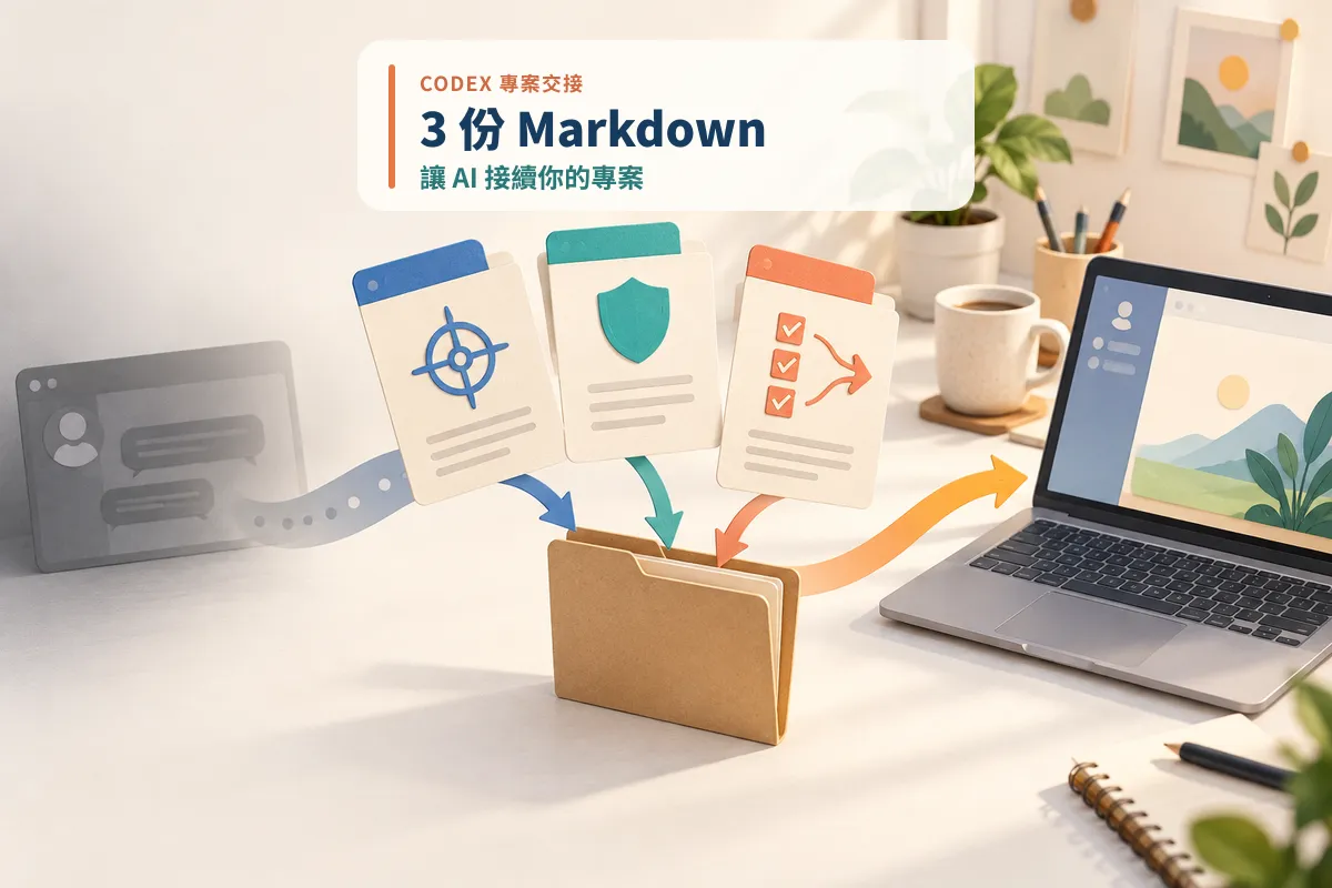 Codex 新手教學：用 3 個 Markdown 檔案讓 AI 接續你的專案